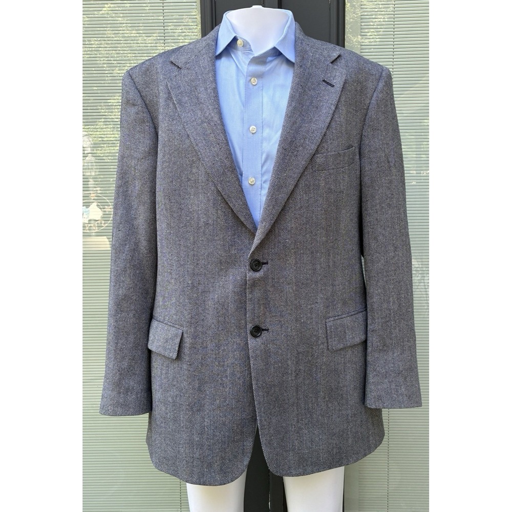 VTG Evan-Picone Mens Blazer 44L GrayBlue Herringbone Wool Blend Tweed Sport Coat